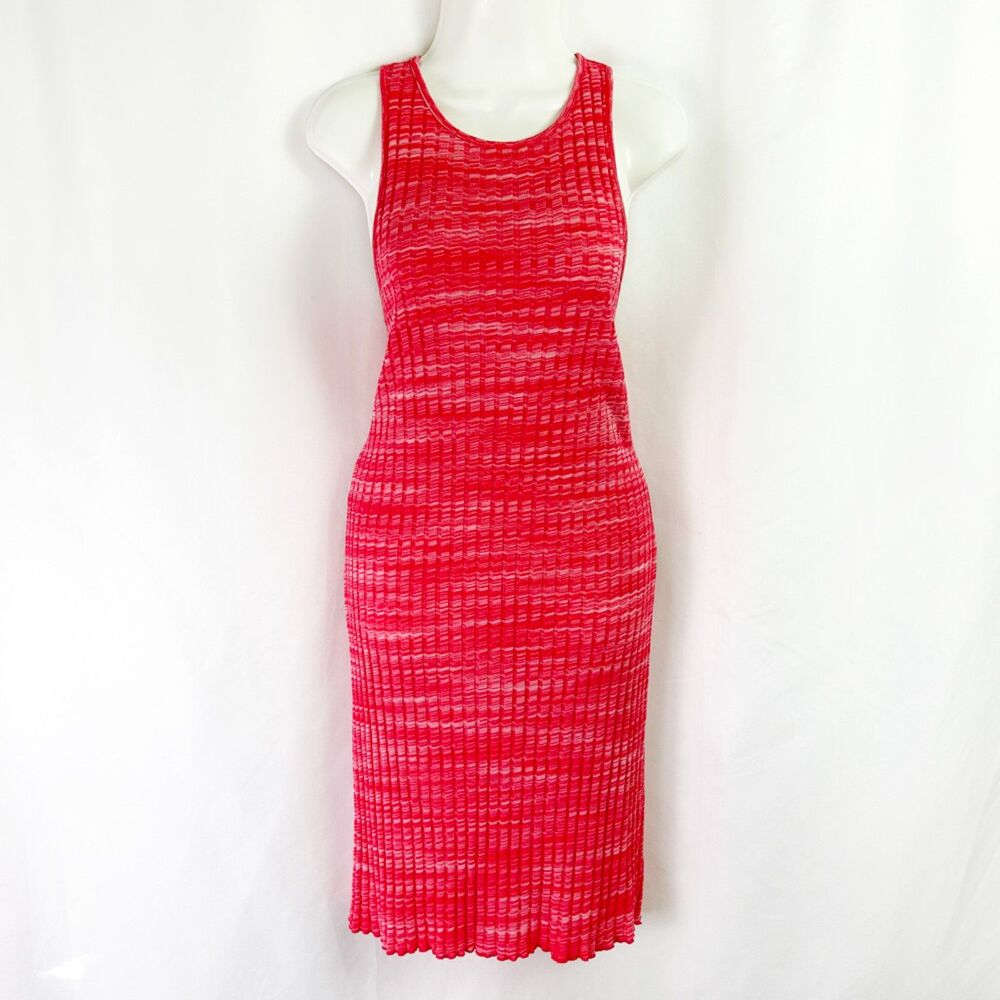 ZARA Pink Ribbed Knit Midi Dress (M) Keyhole Open Back Stretch Sleeveless Tank - Picture 2 of 14